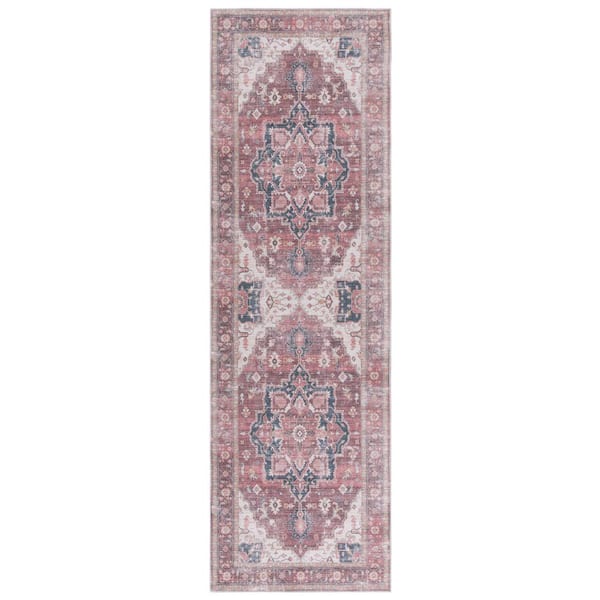 Arizona 3 ft. x 8 ft. Dark Red/Beige Machine Washable Traditional Floral Runner Rug
