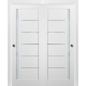 56 in. x 80 in. Single Panel White Finished Solid MDF Sliding Door with Bypass Sliding Hardware