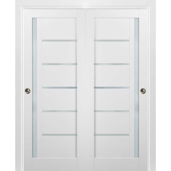 Sartodoors 4088 60 in. x 80 in. Single Panel White Finished Solid MDF Sliding Door with Bypass Sliding Hardware