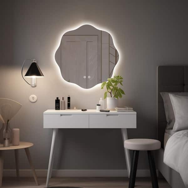 20 in. W x 20 in. H Wavy Round Framless Modern LED Bathroom Mirror