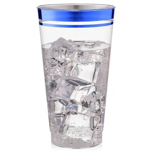 16 oz. 2 Line Blue Rim Clear Disposable Plastic Cups, Party, Cold Drinks, (100/Pack)