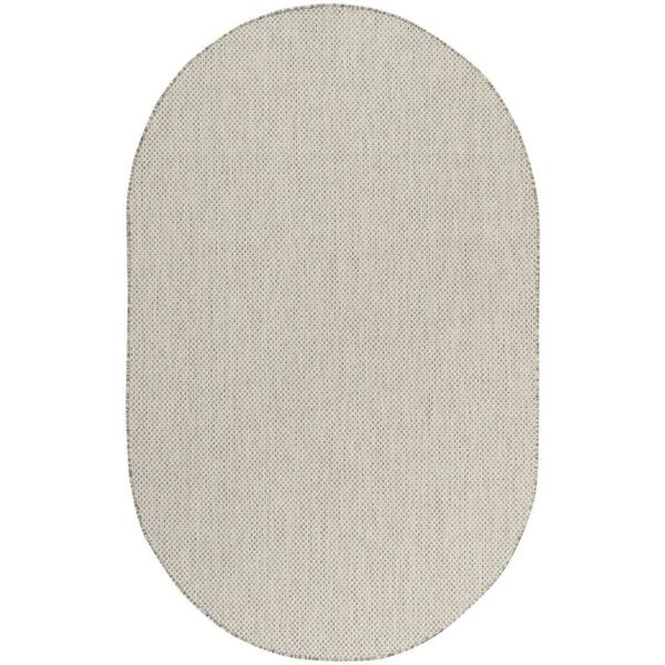 Courtyard Ivory Silver 6 ft. x 6 ft. All-Over Design Contemporary Oval Area Rug