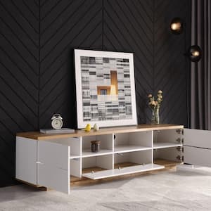 70.8 in. Modern White Wood TV Stand with Door Rebound Device Fits TV's up to 80 in.