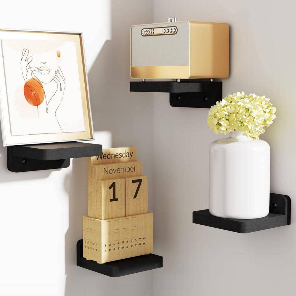 4 in. W x 4 in. D Black Wood Small Decorative Wall Shelf for