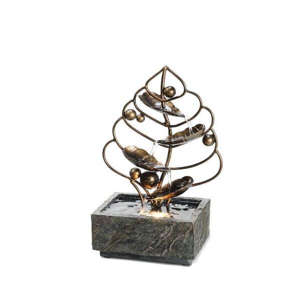 ORE International 11.25 in. Antique Brass Leaf Brown Table Fountain