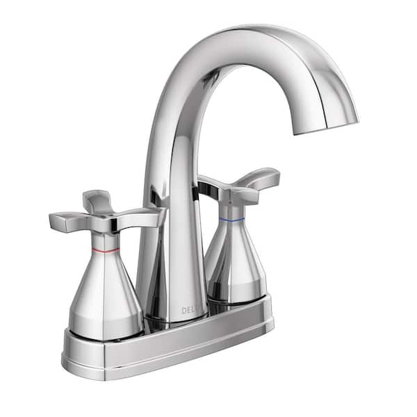 Delta Stryke 4 in. Centerset 2-Handle Bathroom Faucet with Metal Drain Assembly in Chrome