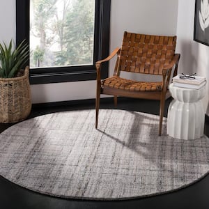 Abstract Camel/Black 6 ft. x 6 ft. Striped Round Area Rug