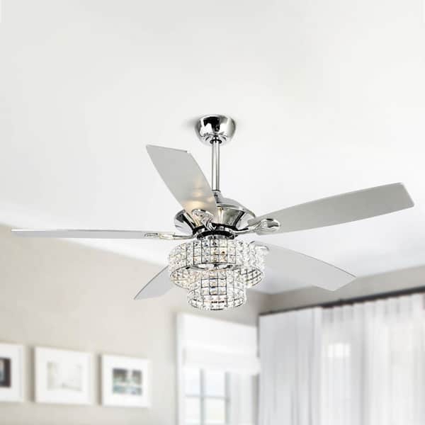 52 in. Chrome Indoor 4-Light Crystal Shade Ceiling Fan with Light Kit and Remote Control