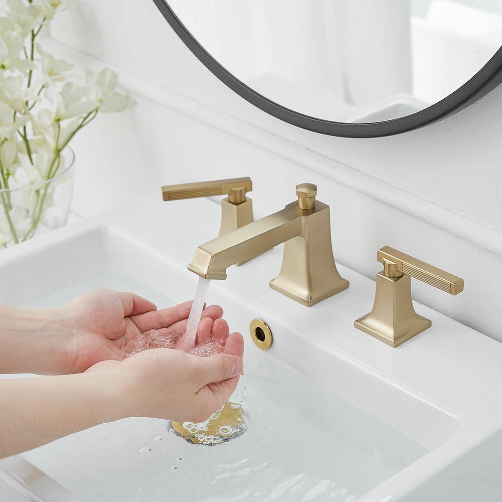 Brushed Gold 2-Handle Widespread Bathroom Faucet with Drain Assembly