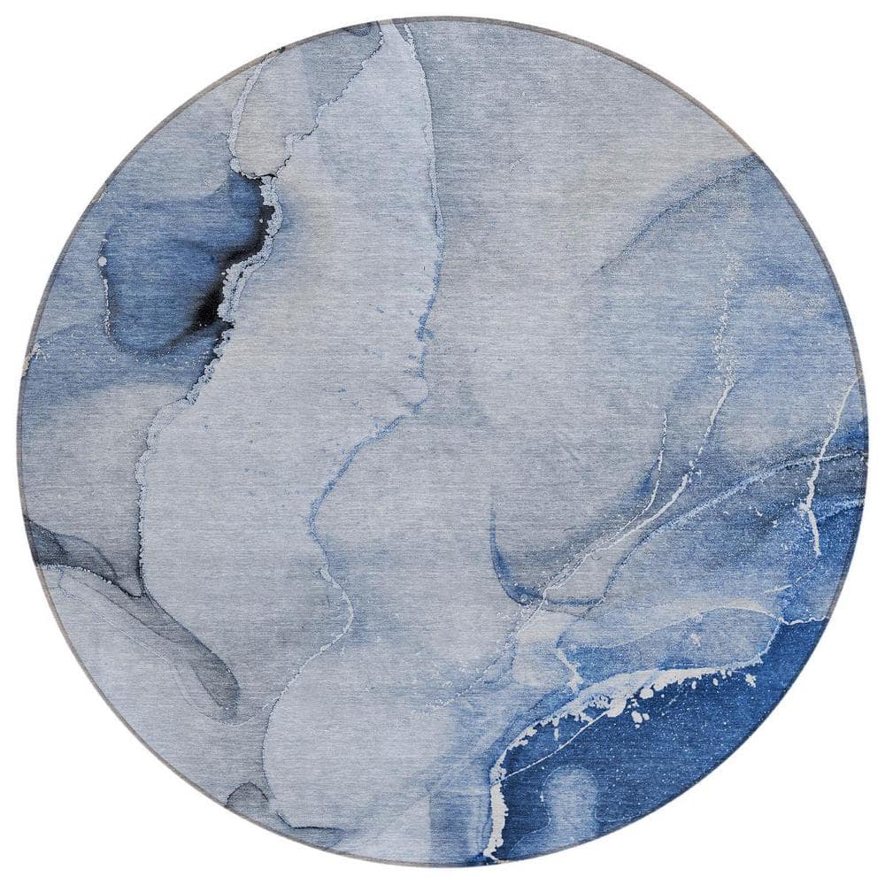 Blue and Gray 8 ft. Round Woven Abstract Polyester Round Indoor/Outdoor Area Rug price history on PriceWatchPro