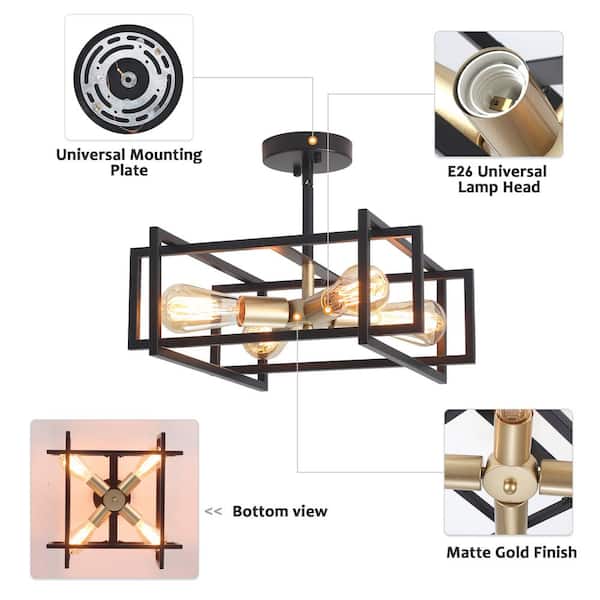 Have a question about LWYTJO 15 in. 4-Light Black/Gold Semi-Flush