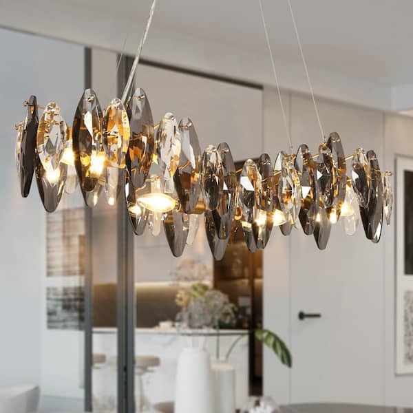 Incandescencia 4-Light Satin Gold Crystal Island Chandelier Modern Contemporary Linear Pendant Light, No Bulbs Included
