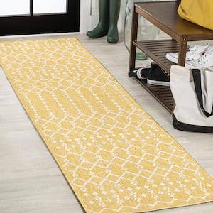 Ourika Moroccan Yellow/Cream 2 ft. x 10 ft. Geometric Textured Weave Indoor/Outdoor Area Rug