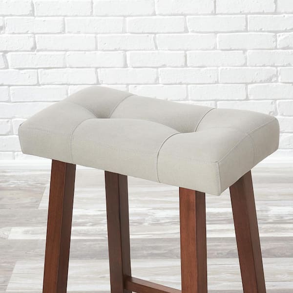 Backless Saddle Seat Fabric Upholstered Bar Stool in Riverbed Beige (Set of 2)