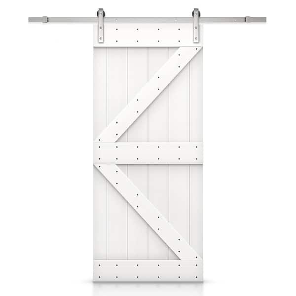 CALHOME K Series 36 in. x 84 in. White Knotty Pine Wood Interior Sliding Barn Door with Hardware Kit