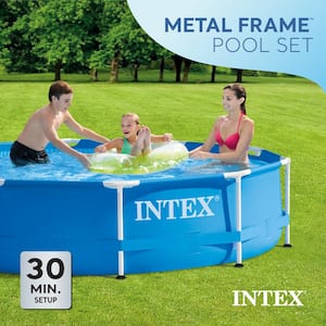 10 ft. Round 30 in. Deep Metal Frame Above Ground Swimming Pool Set with Filter and Debris Cover