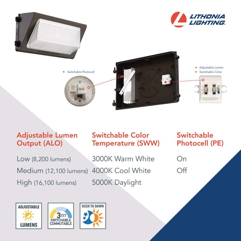 Dark Bronze Dimmable LED Wall Pack with Adjustable Lumens