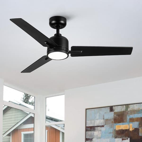 Lirael 48 in. Dimmable LED Indoor/Outdoor Black Smart Ceiling Fan w/ Light and Remote for Angle and Drop-Down Rod Mounts