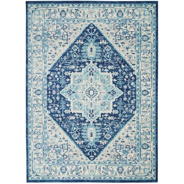 Nourison Tranquil Ivory/Navy 5 ft. x 7 ft. Persian Vintage Area Rug