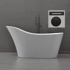 Newark 59 in. Acrylic FlatBottom Single Slipper Bathtub with Matte Black Overflow and Drain Included in White