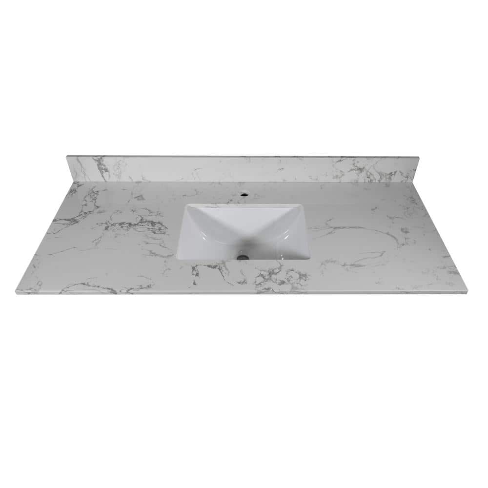 49 in. W x 22 in. D Engineered Stone Composite Vanity Top in White with Whi