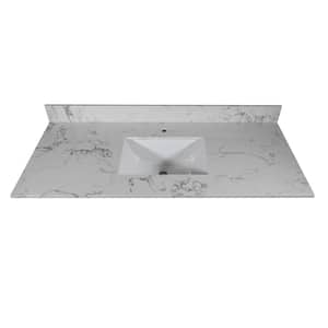 49 in. W x 22 in. D Engineered Stone Composite Vanity Top in White with White Rectangular Single Sink - Single Hole