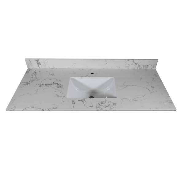 Boyel Living 49 in. W x 22 in. D Engineered Stone Composite Vanity Top in White with White Rectangular Single Sink - Single Hole