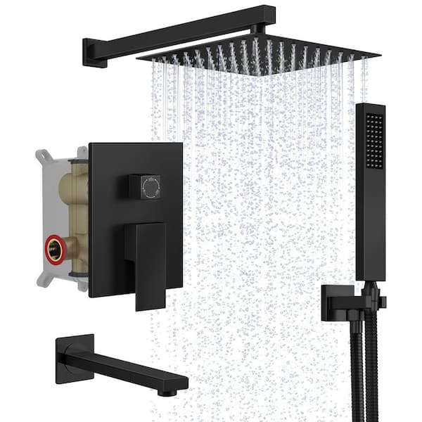 EVERSTEIN 1-Handle 3-Spray Wall Mount Tub and Shower Faucet with 10 in ...