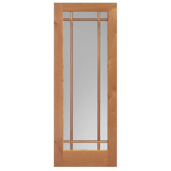 36 in. x 84 in. Prairie Knotty Alder Veneer 9 Lite Solid Wood Interior Barn Door Slab