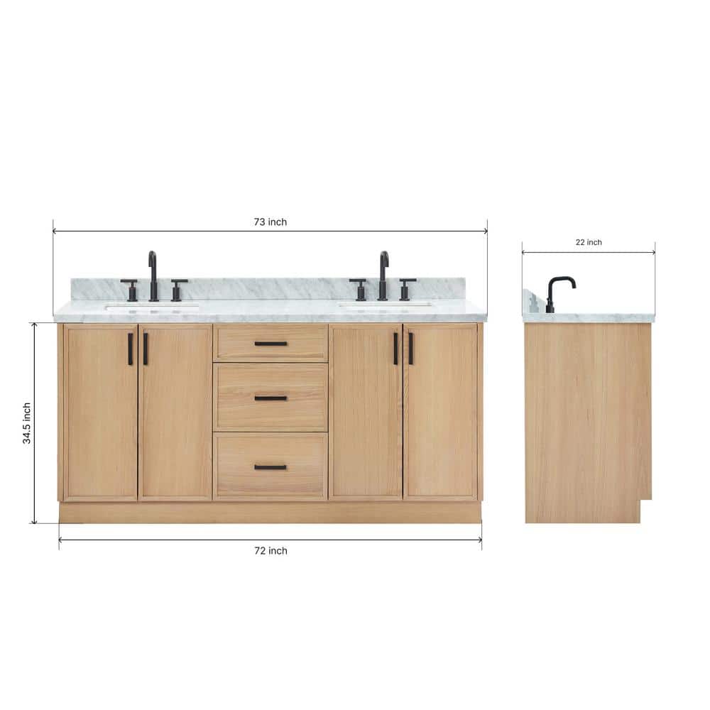 Kelly 73" White Oak Double Sink Vanity with Marble Top