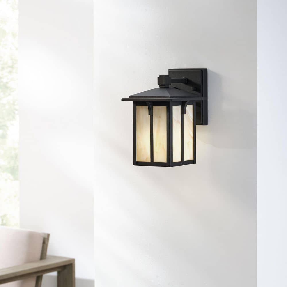 Tomek Small 10.6 in. Black with Champagne Glass Outdoor Hardwired Wall Lantern Sconce with No Bulb Included price history on PriceWatchPro