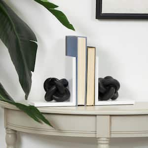 Black Wooden Knot Bookends with White Stands (Set of 2)
