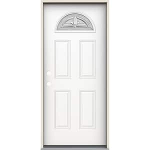 36 in. x 80 in. Right-Hand Fan Lite Blakely Decorative Glass Modern White Steel Prehung Front Door