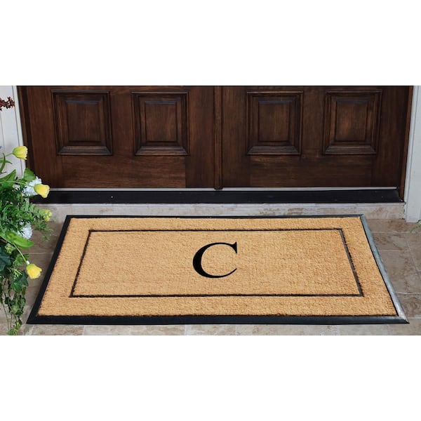 A1HC Picture Frame Black/Beige 30 in. x 60 in. Coir & Rubber Large Outdoor Monogrammed C Door Mat