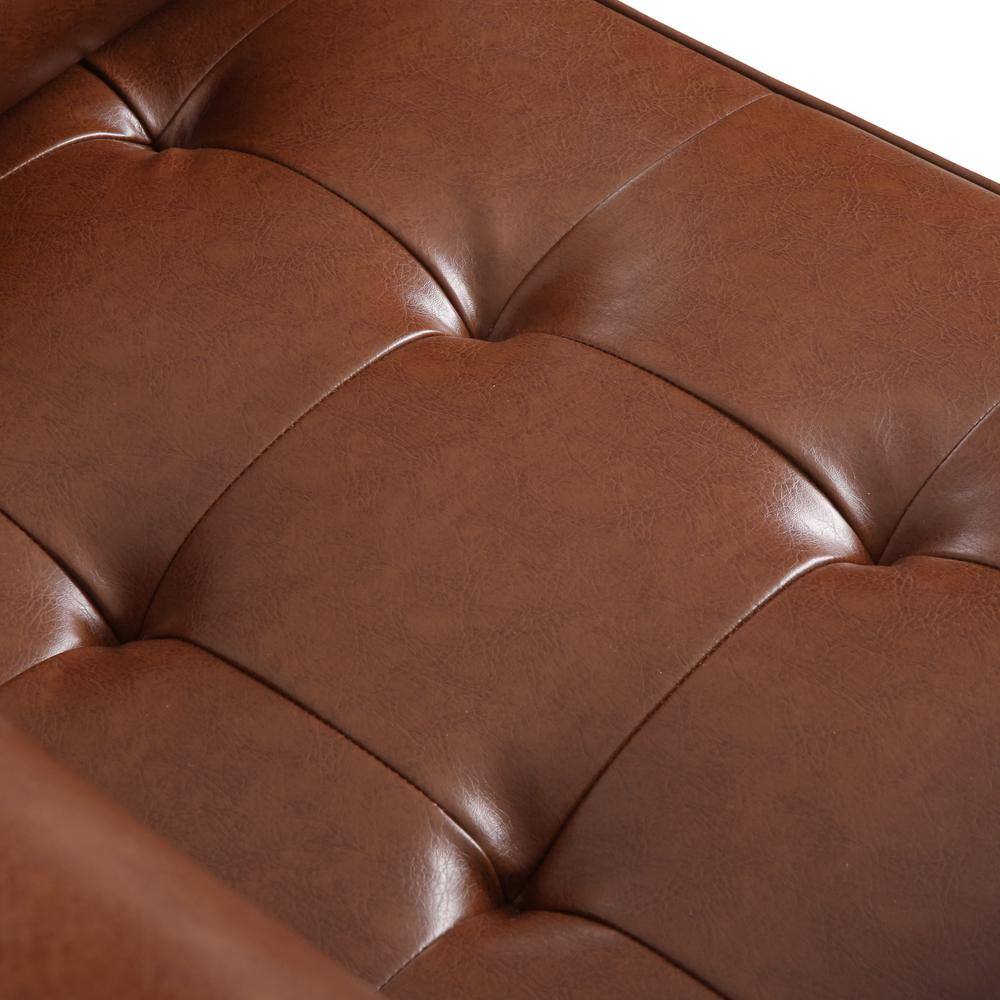 Cognac Brown Faux Leather Tufted 3-Piece Sofa and Club Chair Set
