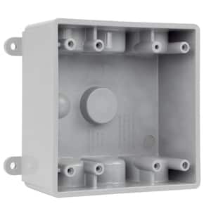 2-Gang Non-Metallic Weatherproof Box with (4) 3/4 in. and (3) 1/2 in. Holes, Gray