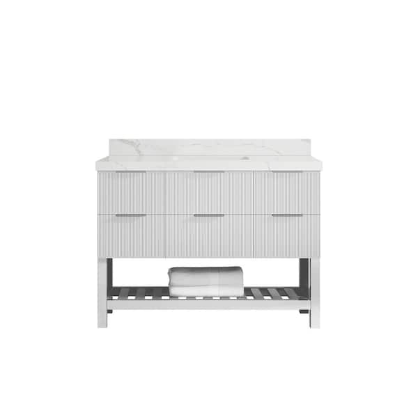 Willow Collections Catalina 48 in. Single Sink Freestanding Fine Grain Bath Vanity with Calacatta Laza Qt. Top Unassembled