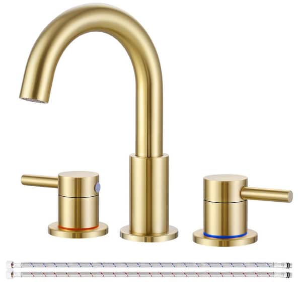 8 in. Widespread Double Handle Bathroom Faucet 3 Hole Sink Faucet in Brushed Gold