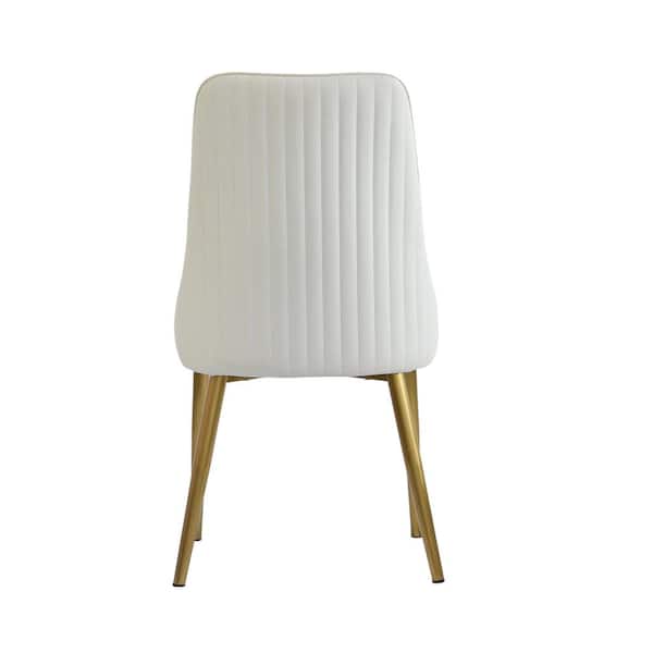 Light Beige Dining Chair Set With PU Leather and Metal Legs (Set of 2)