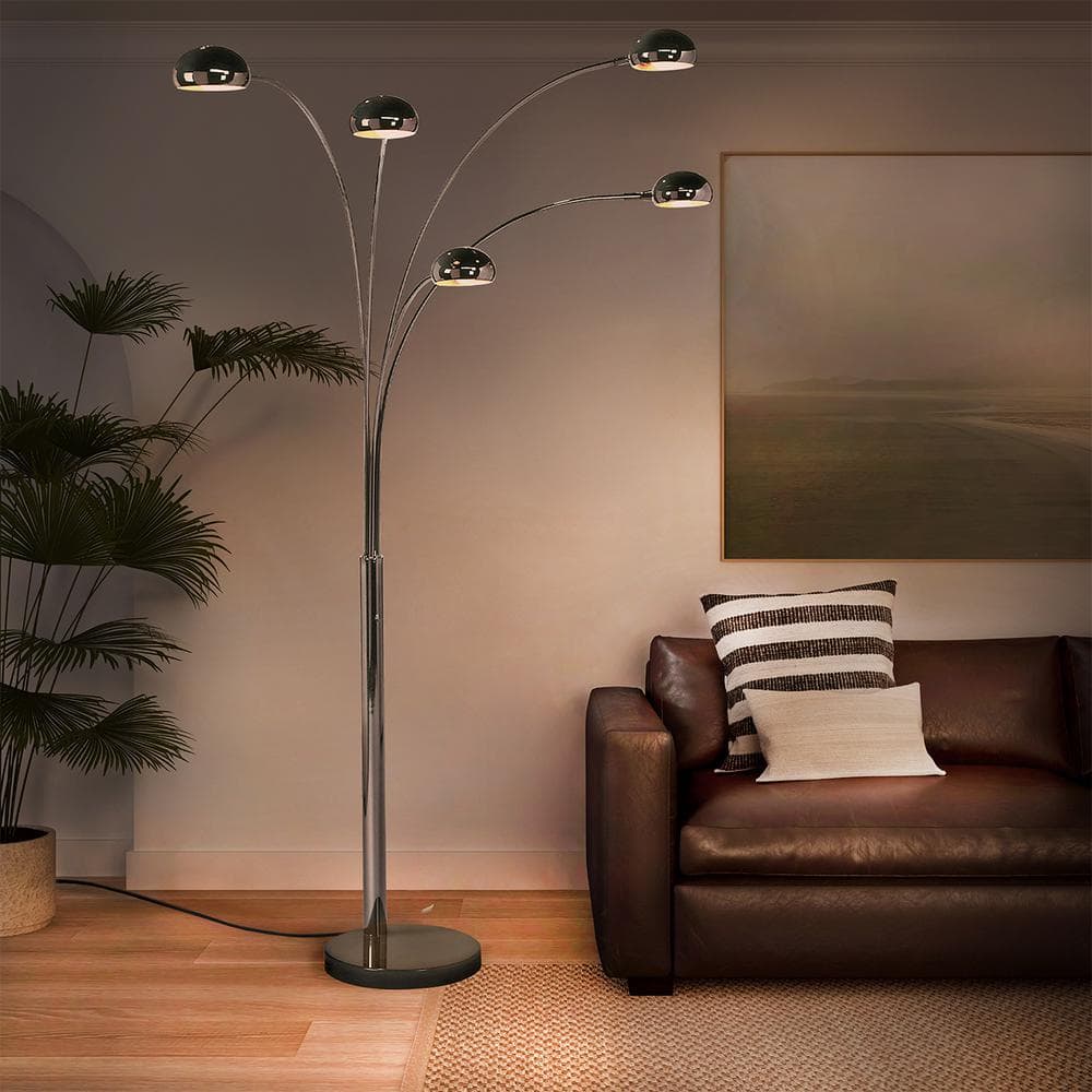 Black Nickel 5-Light Adjustable Arc Floor Lamp with Dimmer