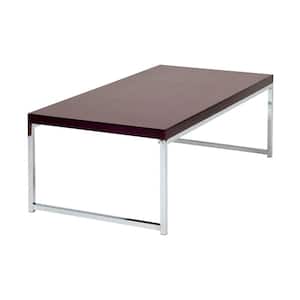 Wall Street 44 in. Espresso/Chrome Large Rectangle Wood Coffee Table