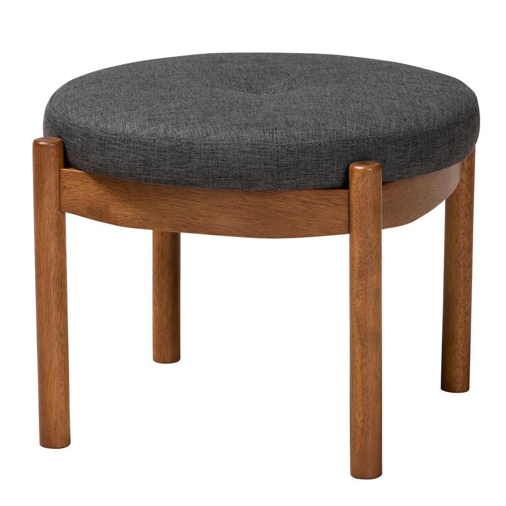 Iliana Dark Grey and Walnut Brown Fabric Ottoman Footstool
