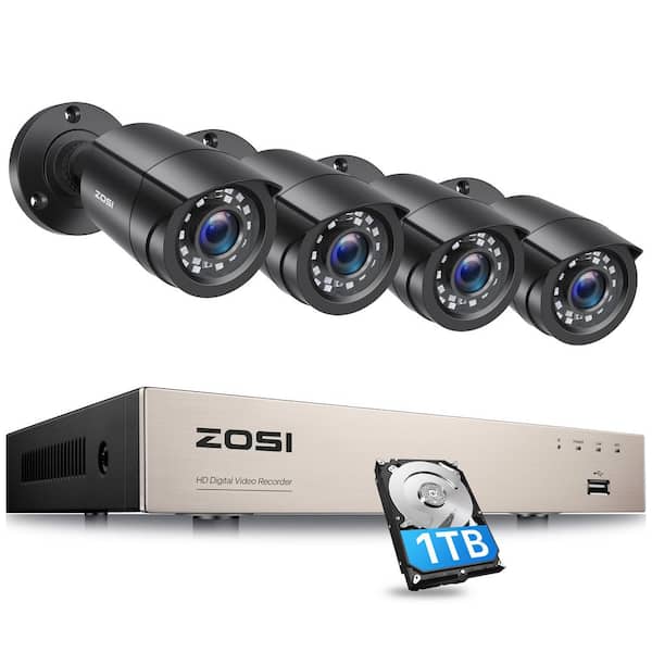 ZOSI H.265 Plus 8-Channel 5MP-LITE DVR 1TB Hard Drive Security Camera System with 4X 1080P Wired Bullet Cameras