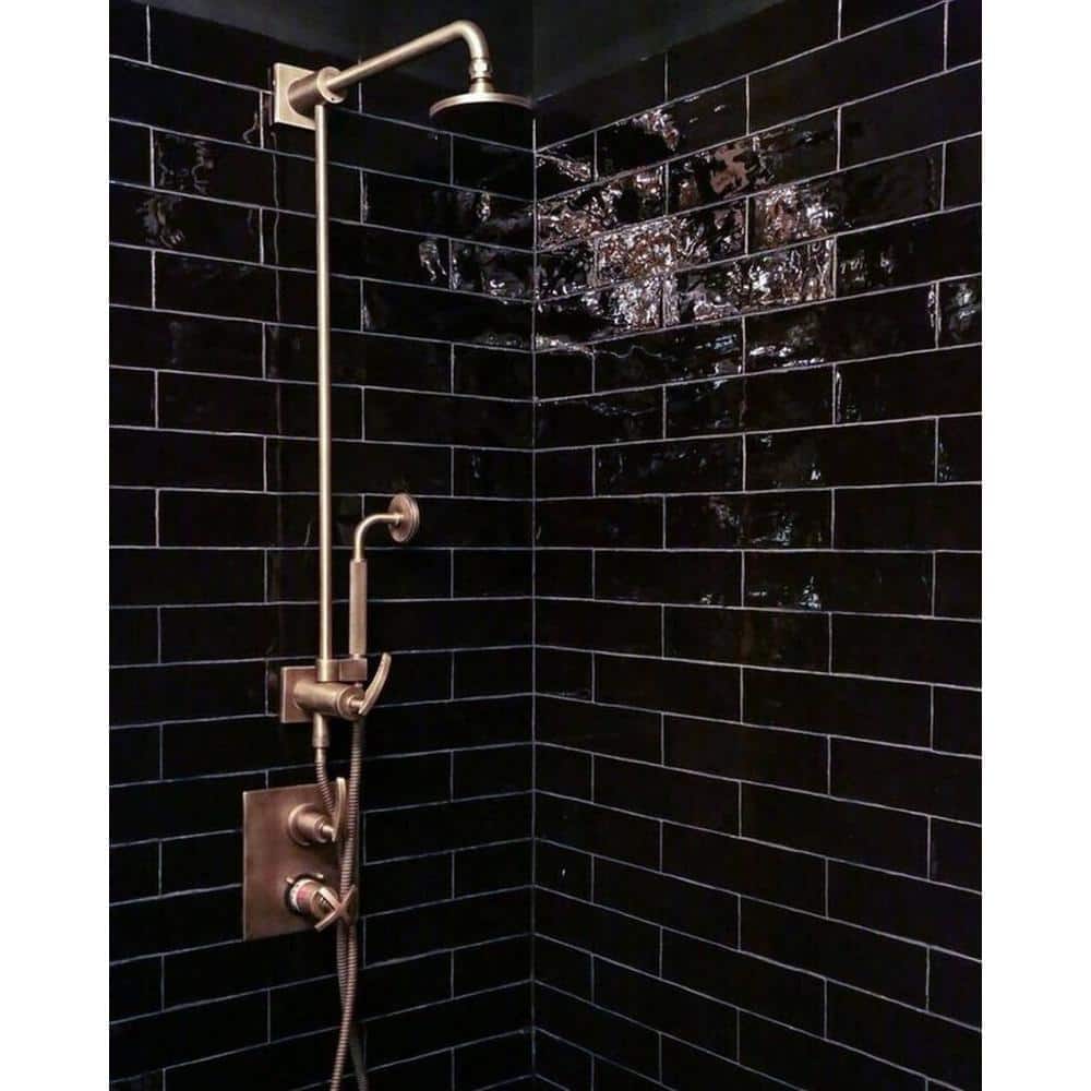 Messi Black Polished Ceramic Subway Wall Tile 3x12