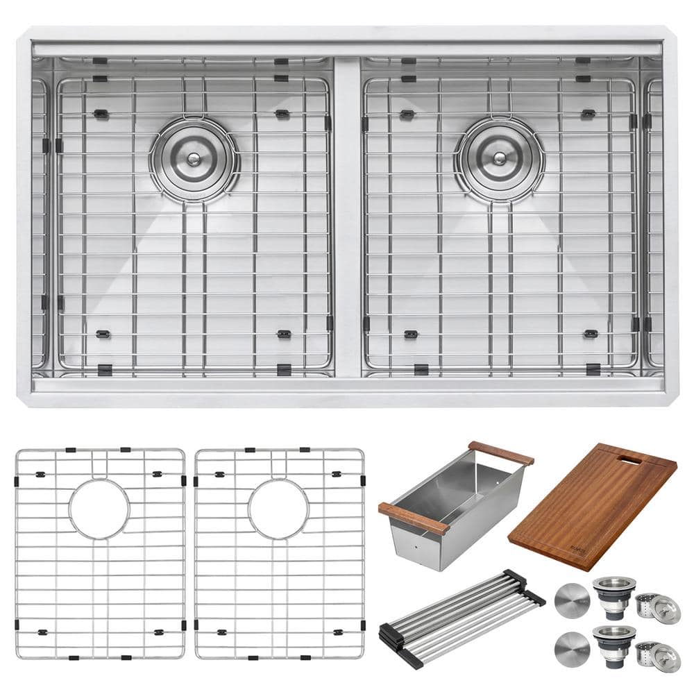 Ruvati RVH8345 Ruvati 30-inch Workstation Ledge 50/50 Double Bowl Undermount 16 Gauge Stainless Steel Kitchen Sink