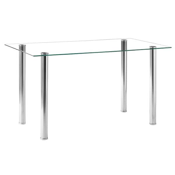 Karl home 53 in. Rectangle Silver Glass Top Dining Table (Seats 6)