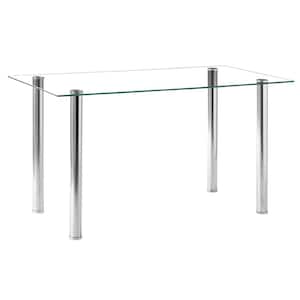53 in. Rectangle Silver Glass Top Dining Table (Seats 6)