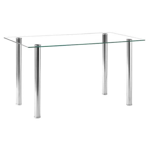 Winado 53 in. Rectangle Silver Glass Top Dining Table (Seats 6)