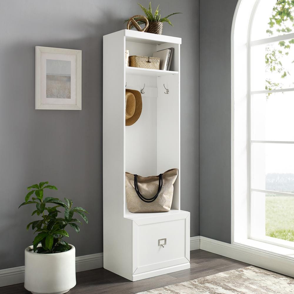 White Coastal Hall Tree with Storage Bench and Hooks