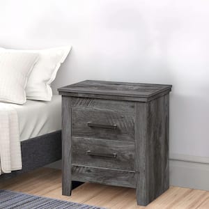 15.5 in. Gray 2-Drawer Wooden Nightstand